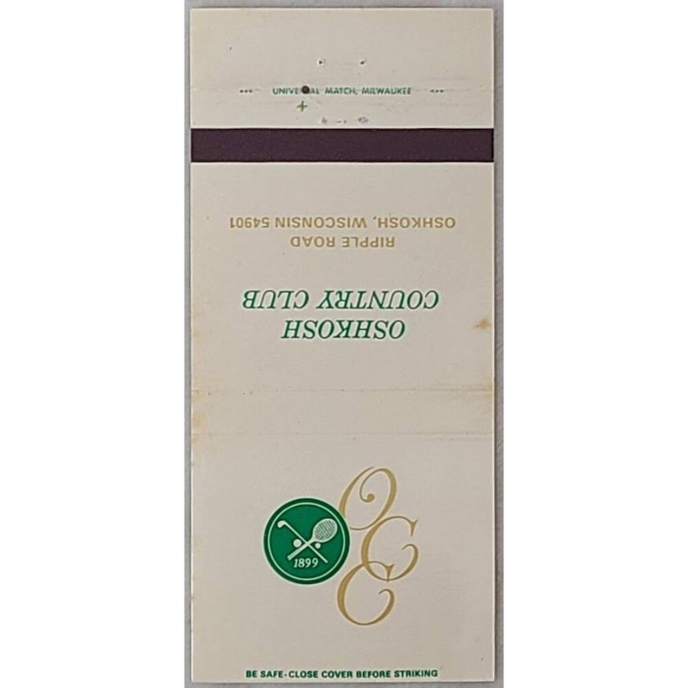 Vintage Oshkosh Country Club Wisconsin Matchbook Cover 1899 Logo WI